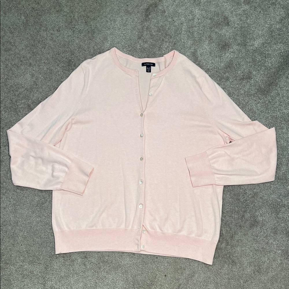 Lands' End Pale Pink Button-Front Cardigan